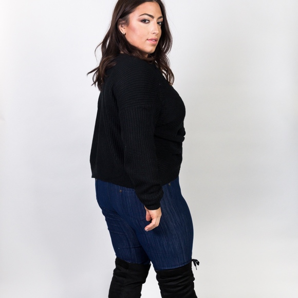 Plus Size Dark Wash Denim Knit Legging - Picture 5 of 8